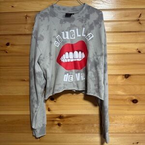 Disney Cruella Gray Cropped Sweatshirt with Disney Cruella Tag Large